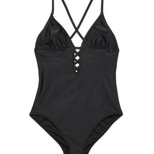 Contour Black Lace Up One Piece Swimsuit